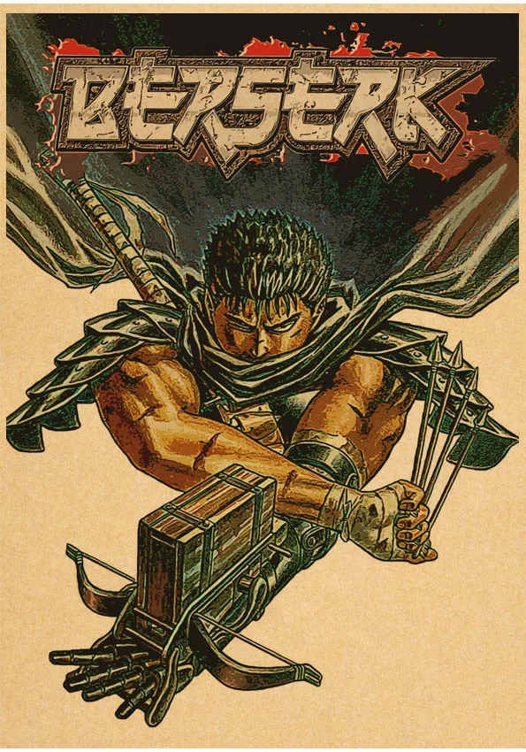 Poster japonês de anime berserk, adesivo de parede de decoração diverso  gatsu, papel kraft, impressão de