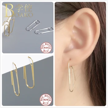 

Real 925 Silver Earrings For Women Gold Hoop Earrings Gothic Girl Ear Piercing Earring Punk Female Clip Geometric aretes Z5