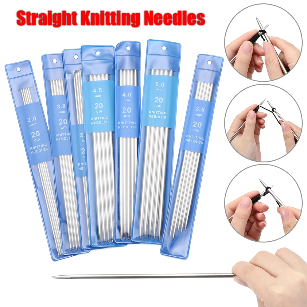 5 Pcs/set Hot 20cm Straight Knitting Needles Stainless Steel Size 2 5mm