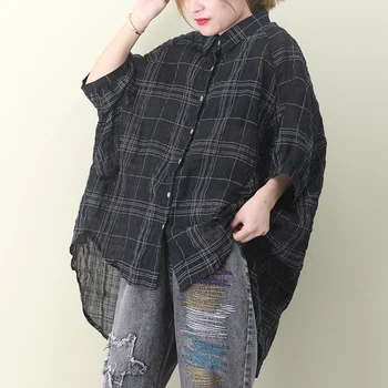 

[EWQ] 2020 Spring Summer New Pattern Sailor Collar Long Sleeve Plaid Patchwork Single Breasted Casual Shirt Women AK76201