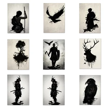 

Armored Samurai Viking Warrior 5D Diamond Painting Vintage Abstract Silhouette Wall Art Canvas Mosaic Painting Nordic Room Decor