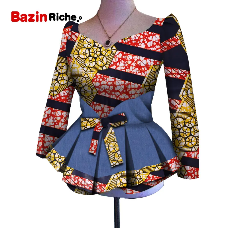 Модная Новая африканская Дашики женская одежда Bazin Riche модные элегантные многослойные рубашки Анкара африканские женские топы WY5092 - Цвет: 13