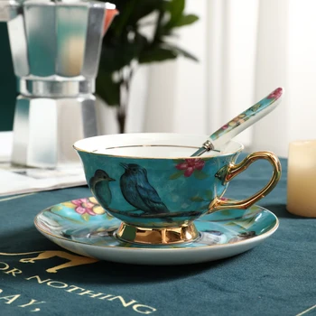 

Bone China Pastoral Bird Coffe Cup Esspresso Cups Tea Cup Set Porcelain Espresso Cups Coffee Mug Saucer 250ML Mugs Coffee Cups
