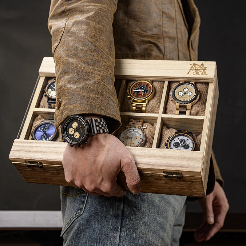 Tanio BOBO BIRD drewniany zegarek ręczny pudełko wystawowe 4 gniazdo