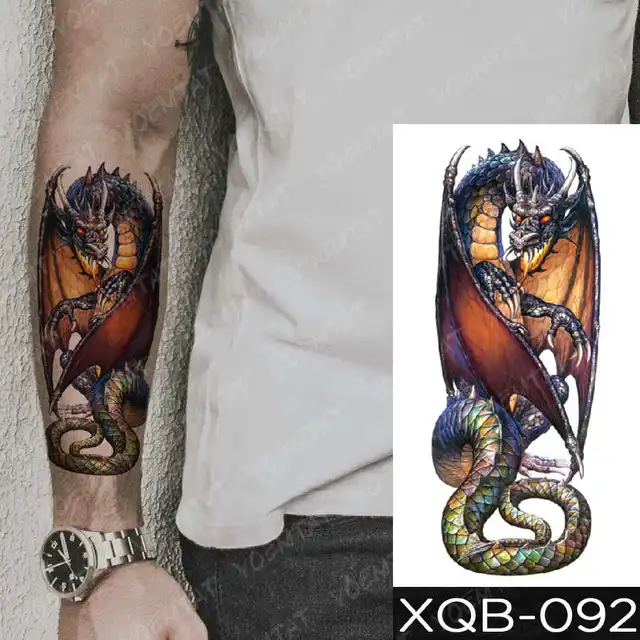Dragon Wolf Tiger Animal Waterproof Temporary Tattoo Sticker Man Arm Leg Tato Body Art Fake Tatto Water Transfer Tatoo Women 17-XQB092