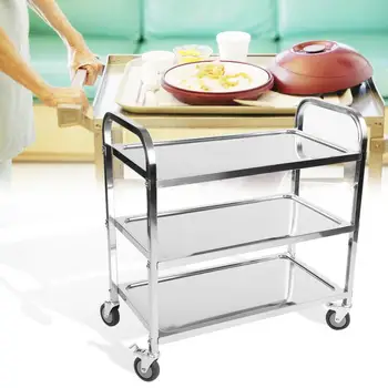 

3 Tier Hotel Restaurant Trolley Clearing Trolley Large Stainless Steel Trolley tier for bottles plate tableware foods napkin