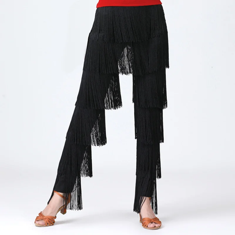 Adult Women Latin Dance Fringed Trousers Ladies Modern Ballroom Dancing Long Pants Dancewear Performance Costumes