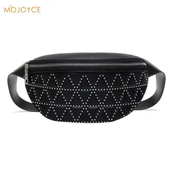 

Retro Rivet Crossbody Bags for Women 2020 Black Chest Shoulder Bags PU Leather Female Casual Zipper Waist Packs