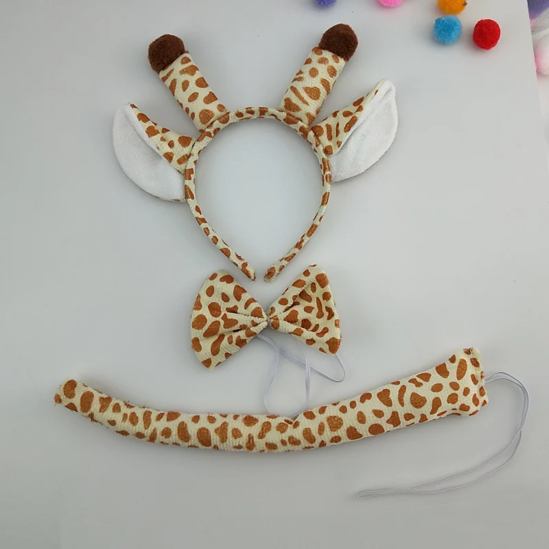 

Animal Giraffe Ear Headband Bow Tie Tail 3pcs set Cosplay Performance For Children Party Dress Up Props Halloween