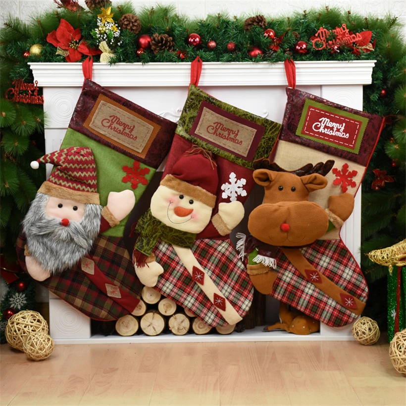 

Xmas Decorations for Home Santa Claus Christmas Stockings Kid Christmas Gifts New Year Christmas Gift Bags enfeites de natal