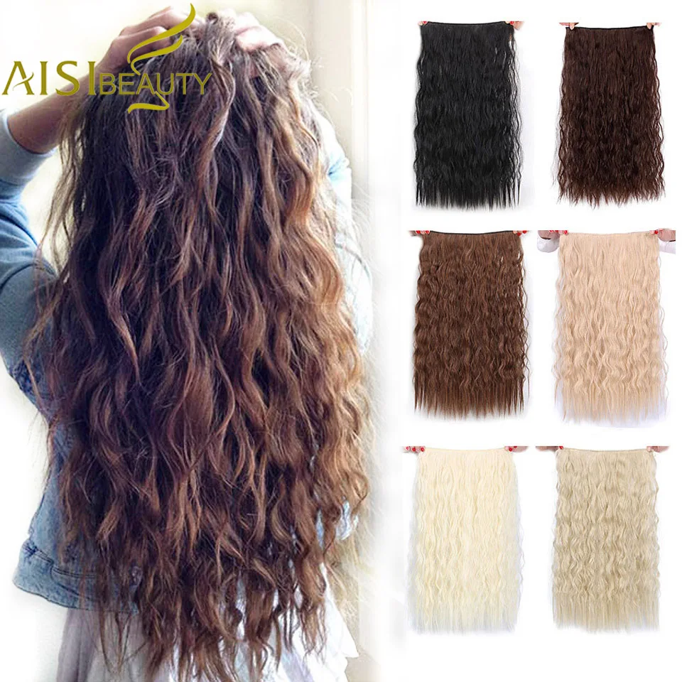 Hair-Extension Hairpieces Blonde Natural-Hair Long-Clips Water-Wave Black Synthetic Women