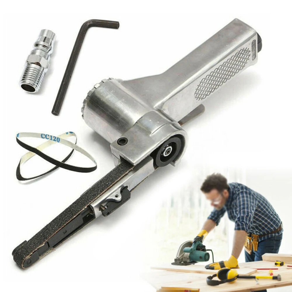 

3/8in Air Belt Sander Pneumatic Machine Sanding 10x330mm Tool+2pcs Belts Set For Woodworking/Furniture/ Plastic/ Metal Polishing