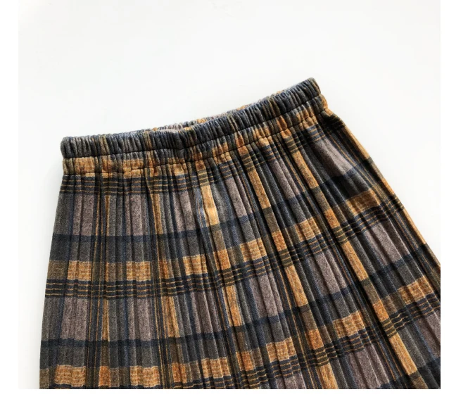 Vintage New Women Thick Warm Autumn Winter Harajuku Plaid Retro Skirt Female Cute Japanese Girls Kawaii Skirts Calf-length