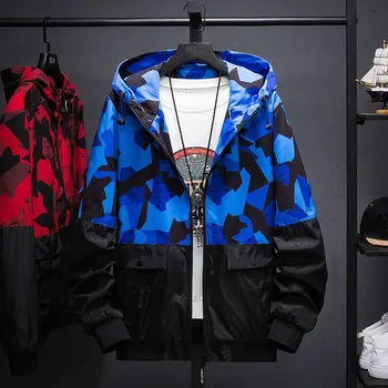 

Men's Autumn Casual Fashion Camouflage Printing Patchwork Hoodie Thin Coat Men'S Windbreaker Coat Male Outwear Plus Size 10.11