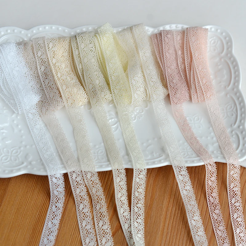 

wholesale price 30m/lot 12mm white/beige/black/pink small polyester lace trim diy clothes decoration for hat/doll/book X456
