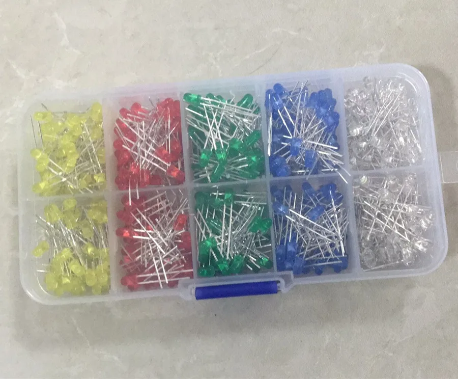 5x100pcs=500Pcs 3MM LED Diode Kit Mixed Color Red Green Yellow Blue White + BOX | Электроника