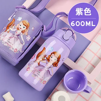 

New Disney Mickey Minnie frozen Marvel Spiderman Stainless Steel Insulation Cup Double Cover with Straw bottle insulated cup