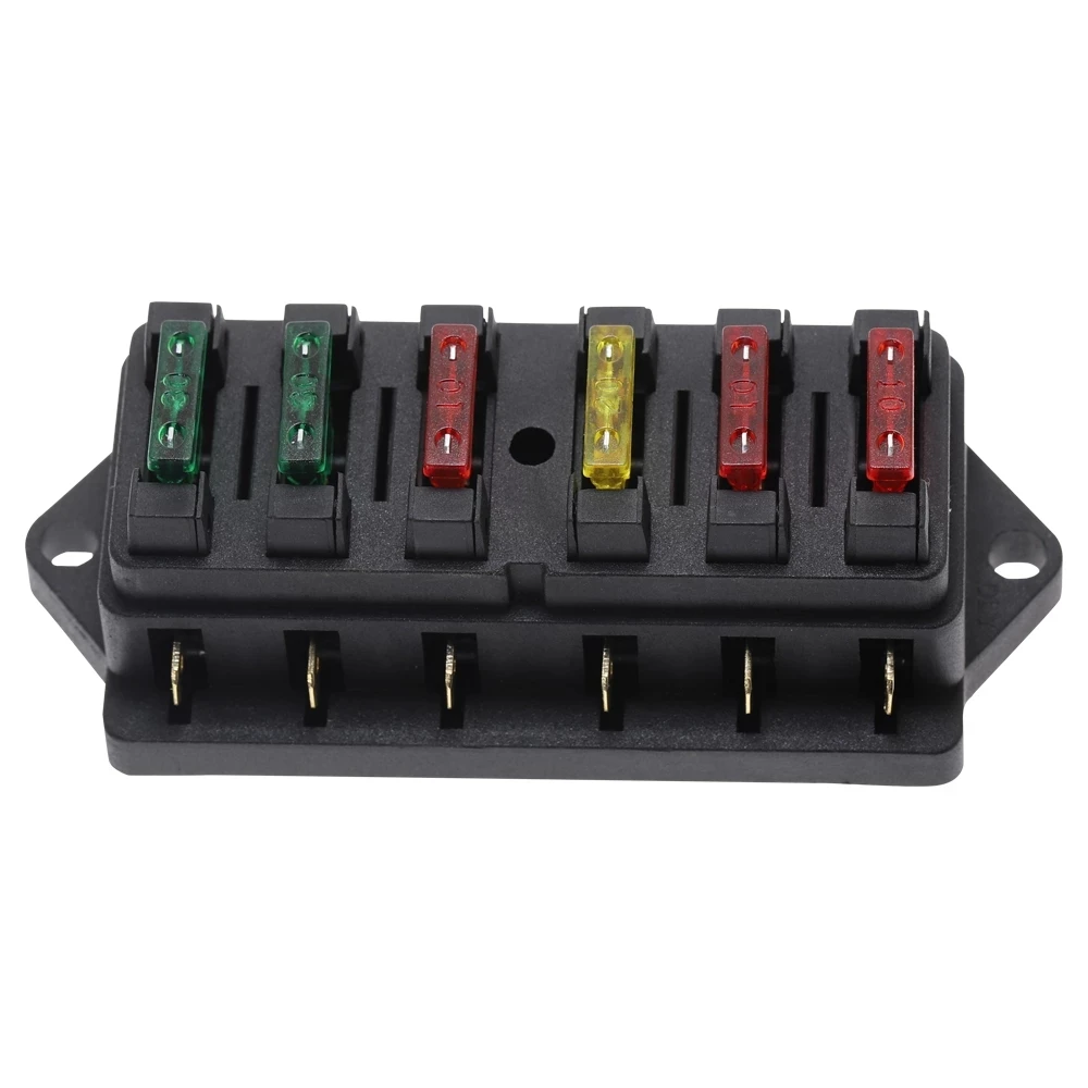 6 Way ATO Blade Fuse Box Plastic Cover DC12V 24V Car Fuse Block Holder with 6Pcs 3A-30A Fuses and Clip, fuse box holder,fuse holder,fuse box