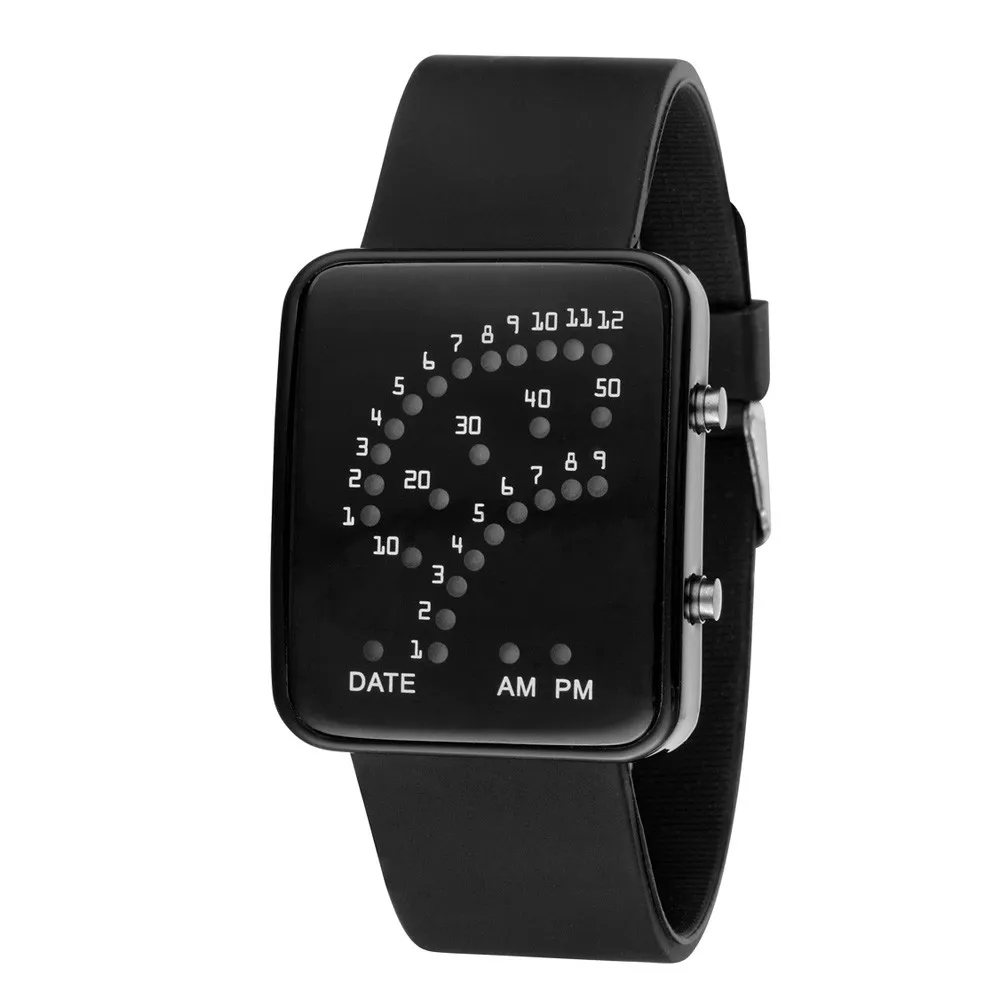 Fashion Men Watches Men Led Watches Men Sports Watches Fashion Dot Matrix Blue Led Electronic Watches Silicone montre femme