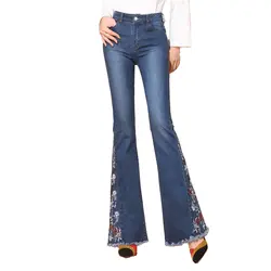 Женские Push Up джинсы для женщин колокол джинсы с кроем для женщин с вышивкой новый бренд осень эластичные узкие расклешенные Femme