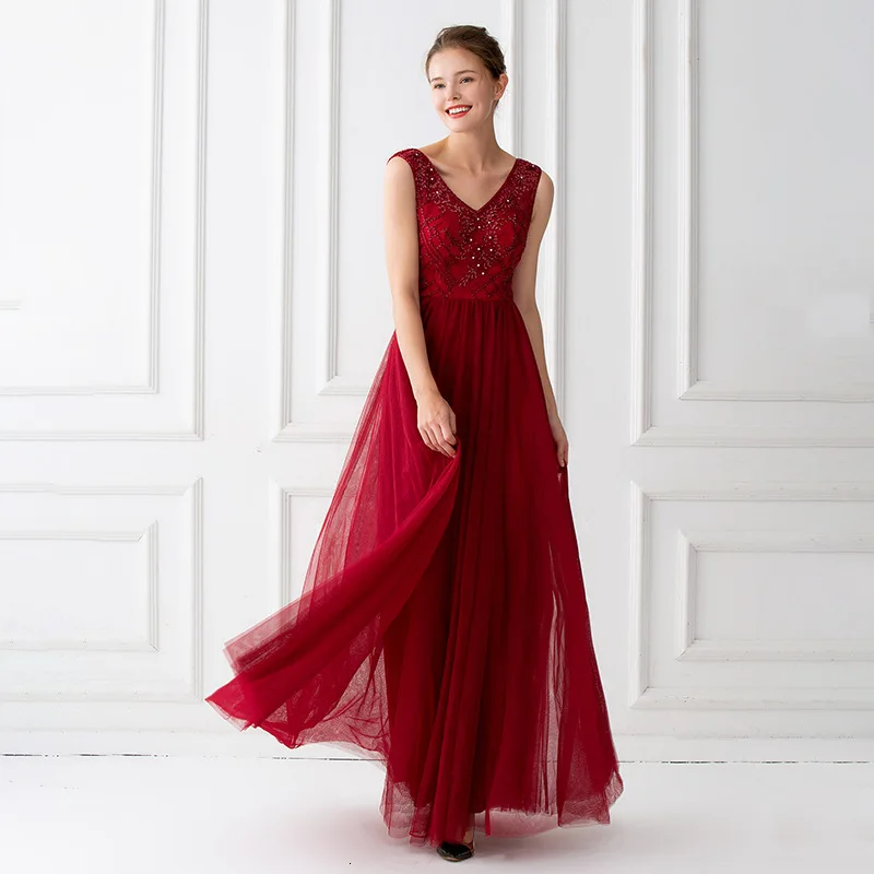 BackalkeGirls Vestido De Noiva Princesa сексуальное Тюлевое вечернее платье с v-образным вырезом и бисером без рукавов с глубоким v-образным вырезом на молнии сзади