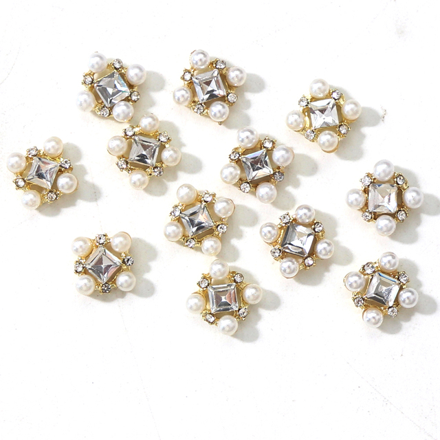 Gold Rose Alloy Rhinestone Nail Charms Valentine'S Day Limited Decor Luxury Pearl Diamond Design 3D Nail Art Accessories 1