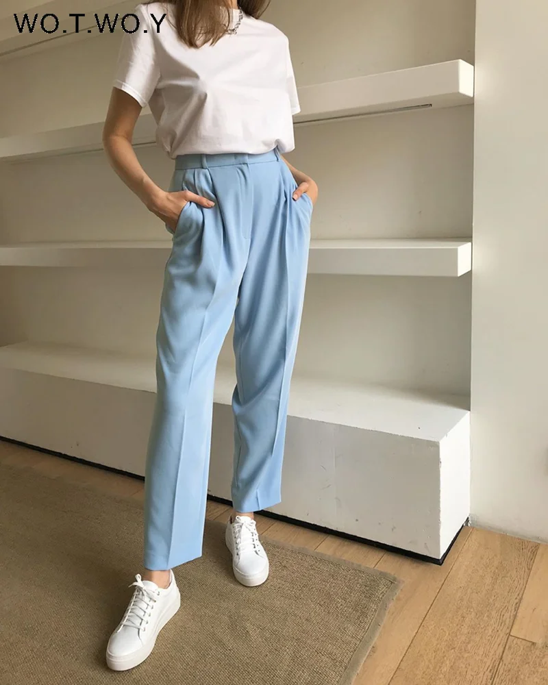 Suit Pants High-Waist Pocket Black Trousers Spring Loose Elegant Female Office Lady Women