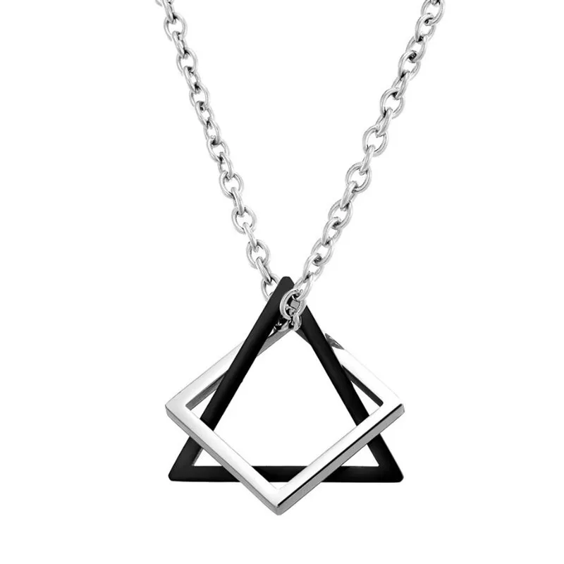 Popular Interlocking Square Triangle Male Pendant For Men Stainless Steel Modern Trendy Geometric Stacking Streetwear Necklace