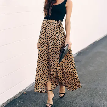 

Polka Dot Print Long Maxi Skirt Women Fashion 2020 Summer Ladies White Black Split High Waist A-line Sun Skirt Female Clothing