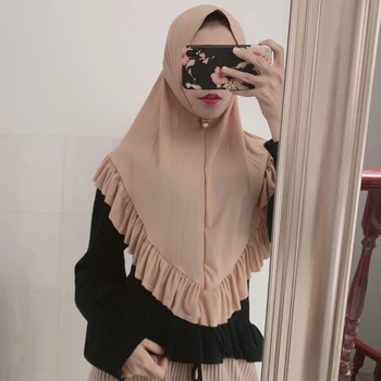 

Fashion Plain Chiffon Instant Hijab Shawl Ruffles Muslim Hijabs Tudung Head Neck Shoulder Coverings Hood Headband
