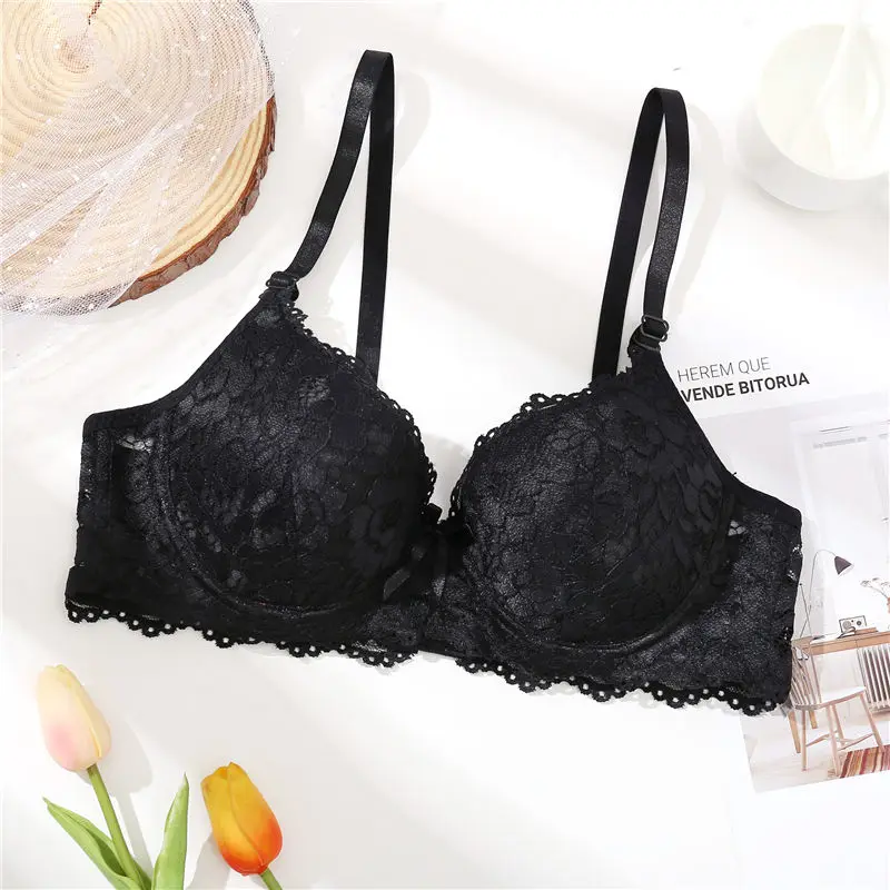 style2 black Кружевной бюстгальтер с застежкой спереди, красивый бюстгальтер с пуш-ап эффектом, сексуальный бюстгальтер на косточках для женщин, однотонное женское нижнее белье - Цвет: style2 black