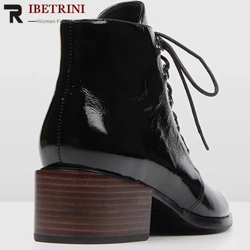 

RIBETRINI Big Size 34-43 Brand New INS Hot Female Chunky Heels Shoes Woman Fashion Lace Up Spring Pumps Women Party Ol Pumps