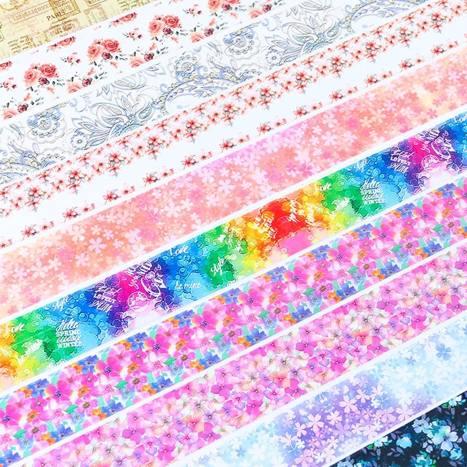 10 RollsBox Charms Flower Nail Art Transfer Foils Polish Sticker Transparent Decal Wraps Nail Art Decoration Manicure 3