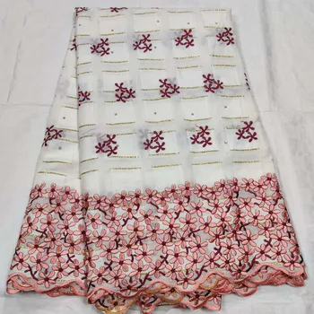 

White Nigerian Guipure lace fabric Pure Cotton African With Stones lace fabric Embroidery High quality Beautiful square cotton