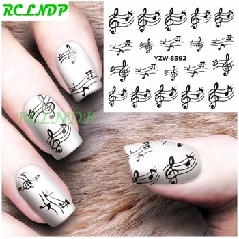 

Water sticker for nails art decoration sliders black musical notes stickers adhesive nail design decals manicure accessoires