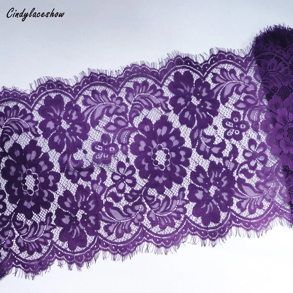 

3 Meters 28 cm Wide Multi large flower lace Fabrics embroidered lace trims with scallop eyelash edge on two sides Dress Edge DIY