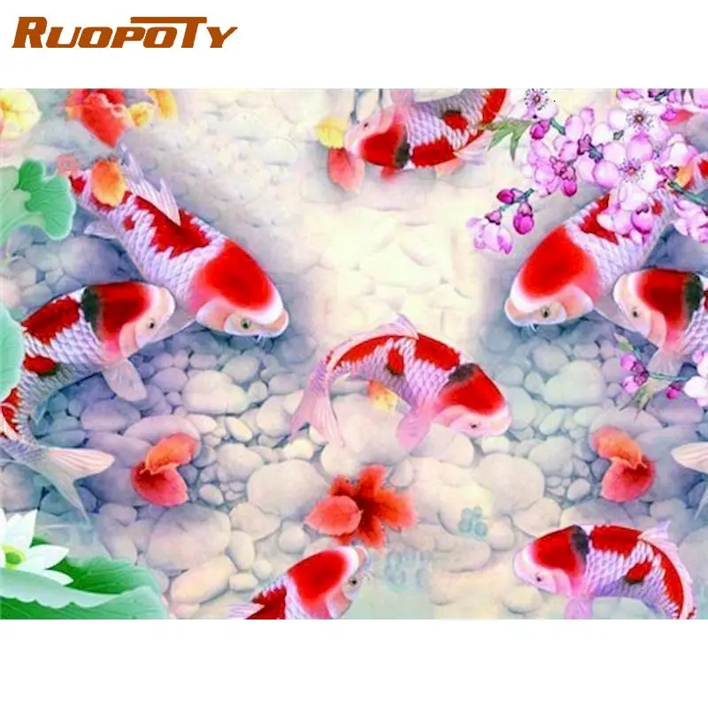

RUOPOTY Frame Fish Animal Painting By Numbers 40x50cm Framed Hand Painted Oil Paint By Number Acrylic Draw On Canvas Photo