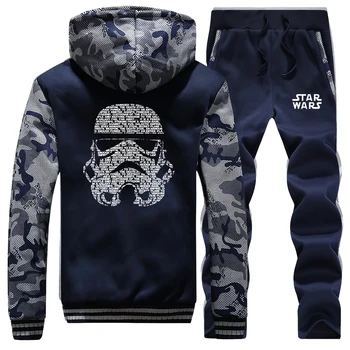 

Star Wars Fleece Hoodie Sweatshirts Men Coat Sets Winter Men's Jacket+Pants 2 Piece Set Streetwear Fashion Brand Hoodies Suit