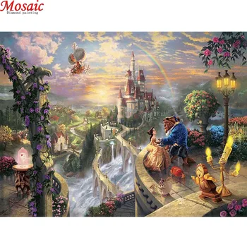 

5d Diamond Painting Cross Stitch beauty and beast in castle round/square rhinestone mosaic Picture 5D diamond embroidery