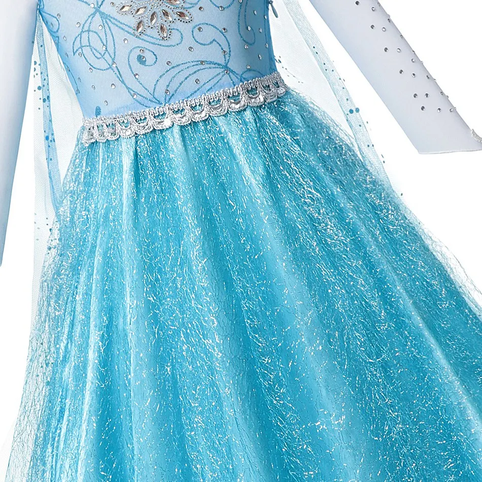 MUABABY/платье принцессы Эльзы для девочек со шлейфом; детское платье Снежной королевы с длинными рукавами, украшенное бисером; карнавальный костюм на Хэллоуин; платья