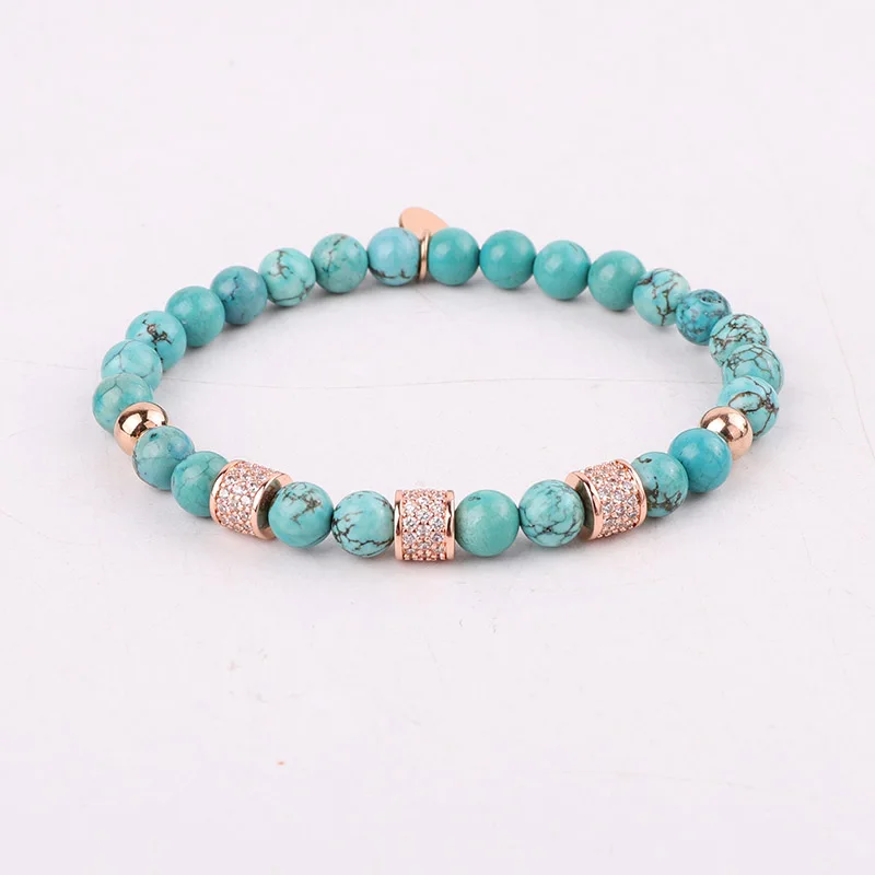 New Fashion Natural Stone Beaded CZ Pave Ball Charm Elastic Beads Bracelet For Women Jewelry Gift - Image 6