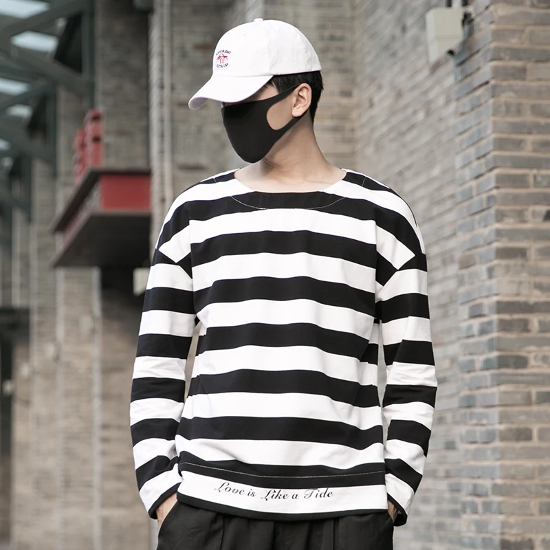 

2019 Autumn And Winter Men's New Casual Contrast Color Striped Round Neck Loose Temperament Trend Cotton Hoodies Harajuku