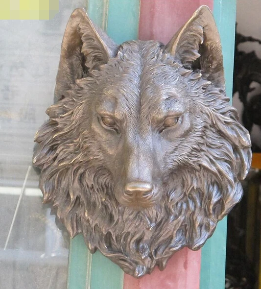 003297 16&quotwall-hung type Bronze ART Animals Wolf Head Spirit Mask Gnoll Statue (A0414) | Дом и сад