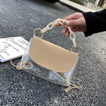 

PVC Women Bag Korean Fashion Transparent Shoulder Bag for Women Versatile PU Leather Chain Messenger Mobile Phone Handbag 2020