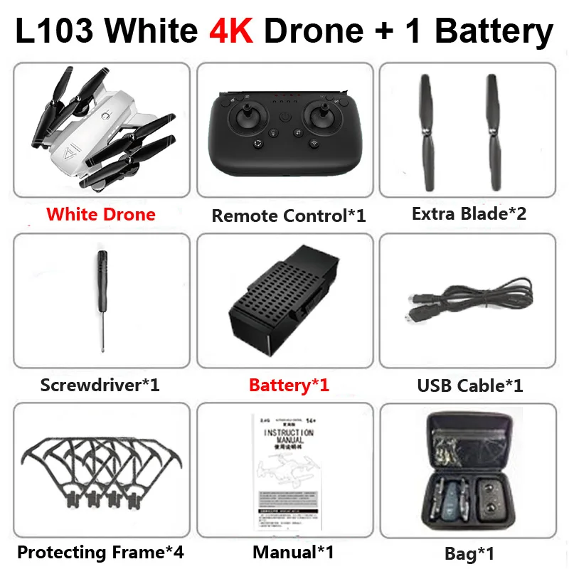 L103 Профессиональный Дрон с 4K 1080P HD двойной камерой WiFi FPV широкоугольный оптический поток RC вертолет Квадрокоптер игрушка в подарок VS E58 - Цвет: L103 W 4K 1B Bag