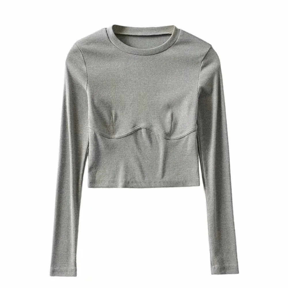

2020 Stereo Chest Ribbed Pattern Long-Sleeved T-shirt Women Ins Fashion Hot Autumn Sexy Short Navel Bottoming Shirt black top