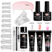 Акриловый полигелевый набор для наращивания ногтей розовый белый металл с прозрачными кристаллами УФ светодиодный гель для наращивания ногтей