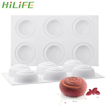 

HILIFE 6 Cavities Silicone Soap Mold DIY Craft Mould Mousse Cake Mould Round Whirlpool Non-stick Baking Moulds