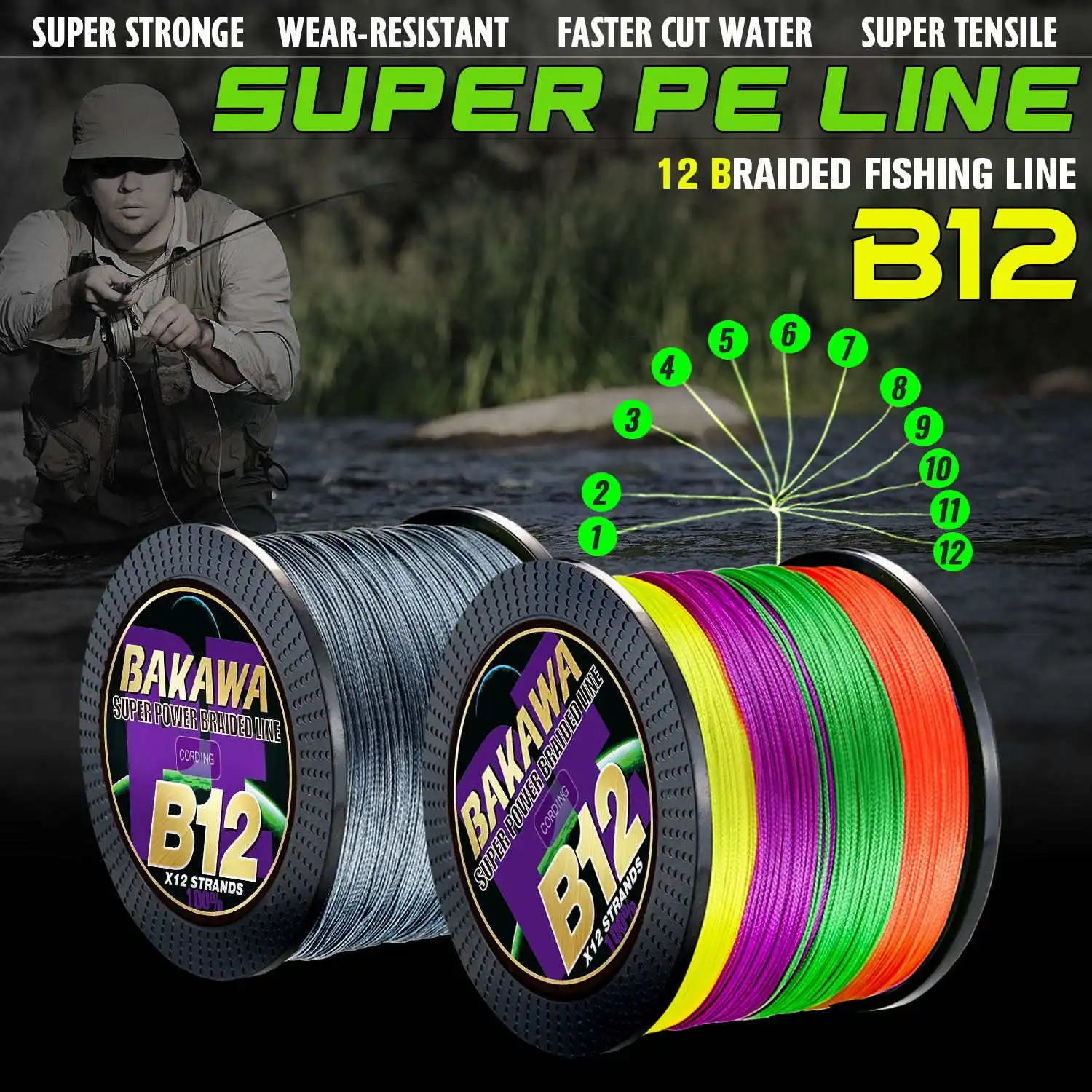 BAKAWA  X12 X8 Super Strong 12 Strands 8 Strands Braided Fishing Line 300M 500M Multifilament PE Line Saltwater Fishing Tackle 4