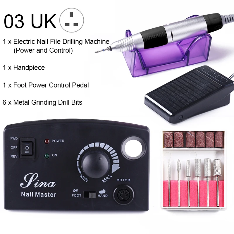 Set 3 UK 3000/35000 об/мин электрические сверла для ногтей Маникюрный пилочка для ногтей шлифовальный Педикюр оборудование профессиональный инструмент - Цвет: Set 3 UK
